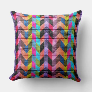 Colourful Chevron pattern wood #2 Cushion