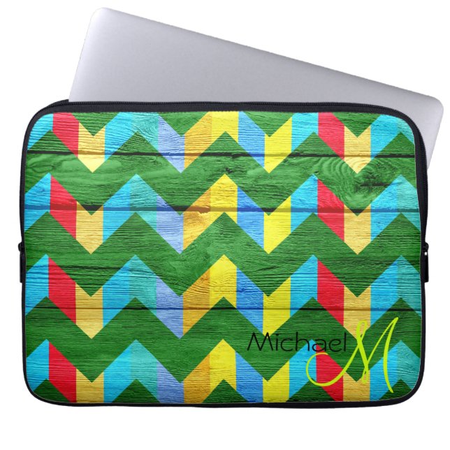 Colourful Chevron Pattern Wooden #10 Laptop Sleeve (Front)