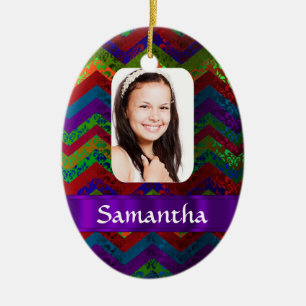 Colourful chevron photo template ceramic tree decoration