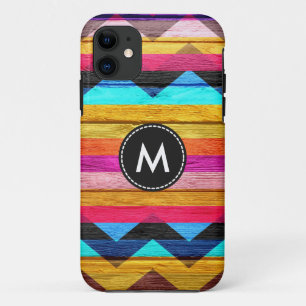 Colourful Chevron Stripes Wood Vintage #6 iPhone 11 Case