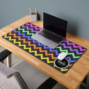 Colourful Chevron Vibrant Cool retro Monogram Desk Mat