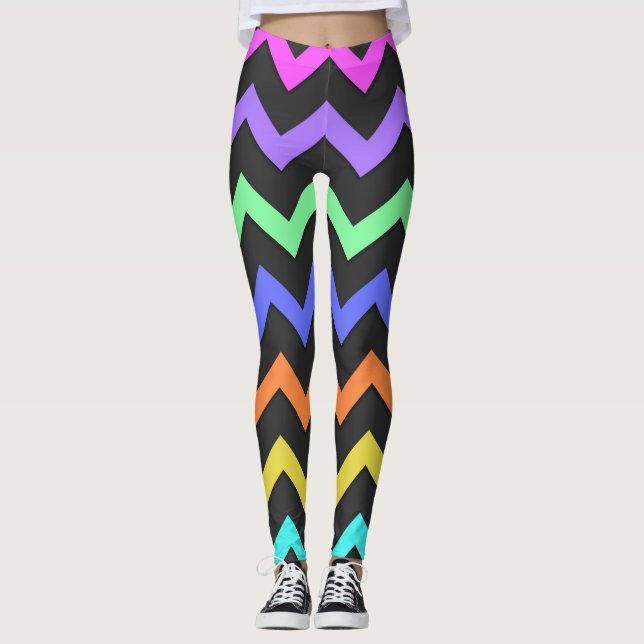 Colourful Chevron Vibrant Cool Summer Fun Pattern Leggings (Front)