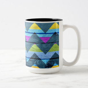 Colourful Chevron Wood Abstract #3 Two-Tone Coffee Mug