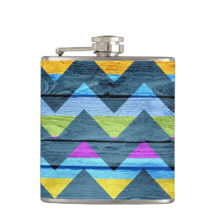Colourful Chevron Wood Abstract #4 Hip Flask