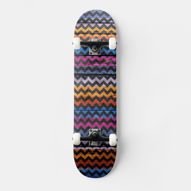 Colourful Chevron Wood Abstract #5 Skateboard (Front)