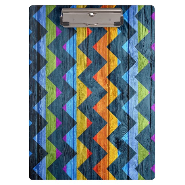 Colourful Chevron Wood Abstract Clipboard (Front)
