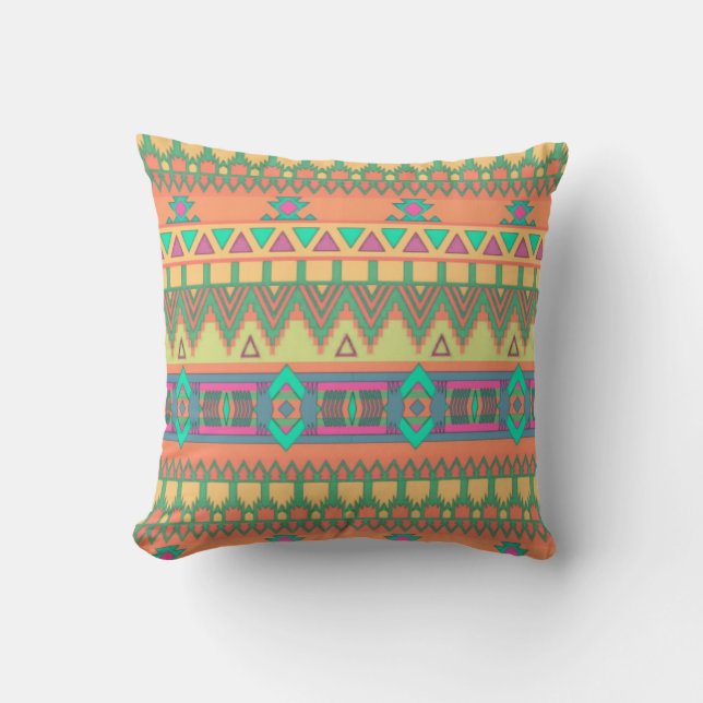 Colourful Chevron Zig Zag Tribal Aztec Ikat Patter Cushion (Front)