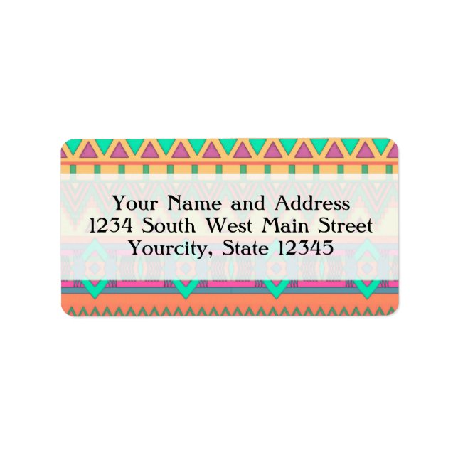 Colourful Chevron Zig Zag Tribal Aztec Ikat Patter Label (Front)