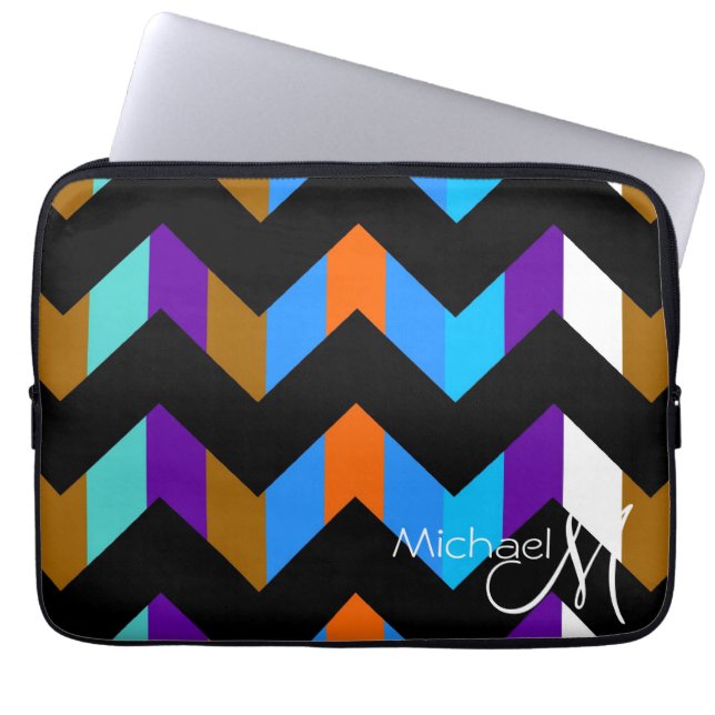 Colourful Chevron Zigzag Pattern Custom Monogram 2 Laptop Sleeve (Front)