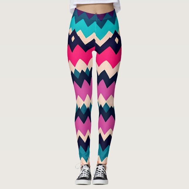 Colourful Chevron Zigzag Pattern Design  Leggings (Front)