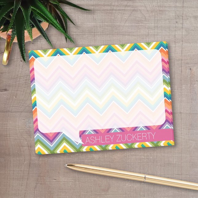 Colourful Chevrons Talk Bubble White Simple Name Post-it Notes (Personalized post-it notes with a monogram and contact information - low quantity available)