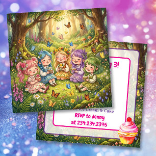 Colourful Chibi Girls with Cupcakes Birthday Party Invitation