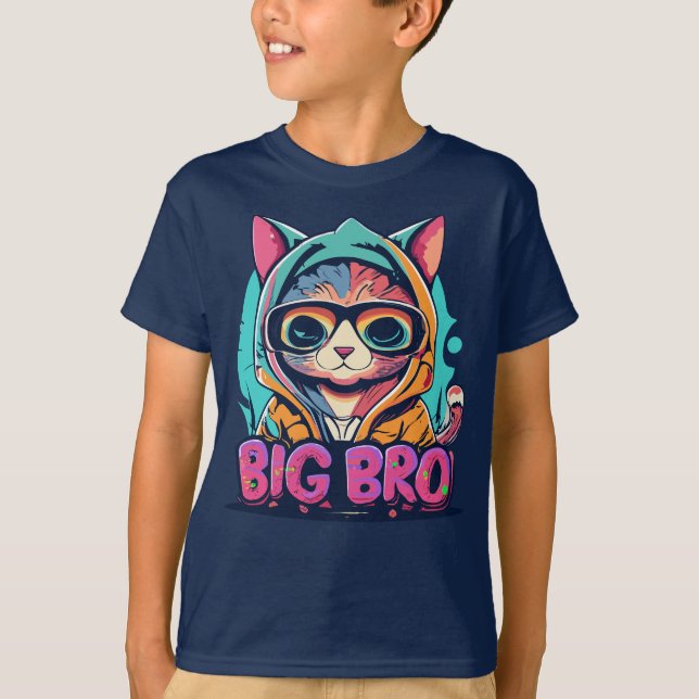 Colourful Chibi Hooded Cat Big Bro T-Shirt (Front)