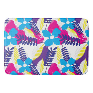 Colourful Chic Floral & Dot Pattern with Leaves Bath Mat