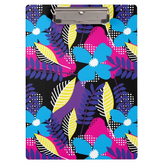 Colourful Chic Floral & Dot Pattern with Leaves Clipboard (Front)