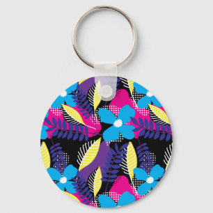 Colourful Chic Floral & Dot Pattern with Leaves Ke Key Ring