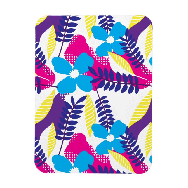 Colourful Chic Floral & Dot Pattern with Leaves Magnet (Vertical)