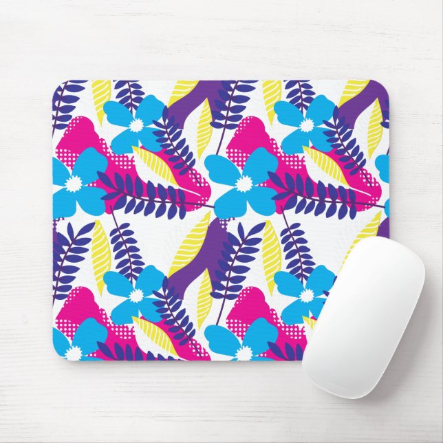 Colourful Chic Floral & Dot Pattern with Leaves Mouse Pad (With Mouse)