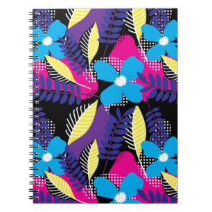 Colourful Chic Floral & Dot Pattern with Leaves No Notebook