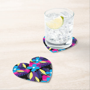 Colourful Chic Floral & Dot Pattern with Leaves Paper Coaster