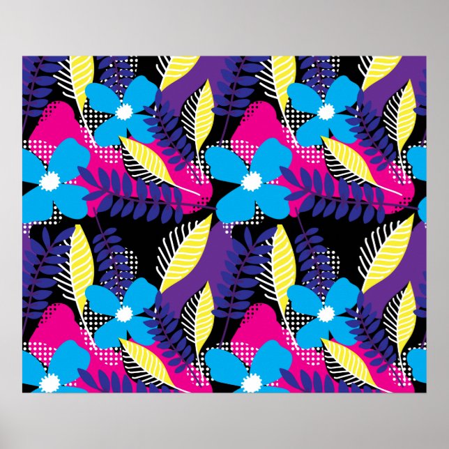 Colourful Chic Floral & Dot Pattern with Leaves Po Poster (Front)