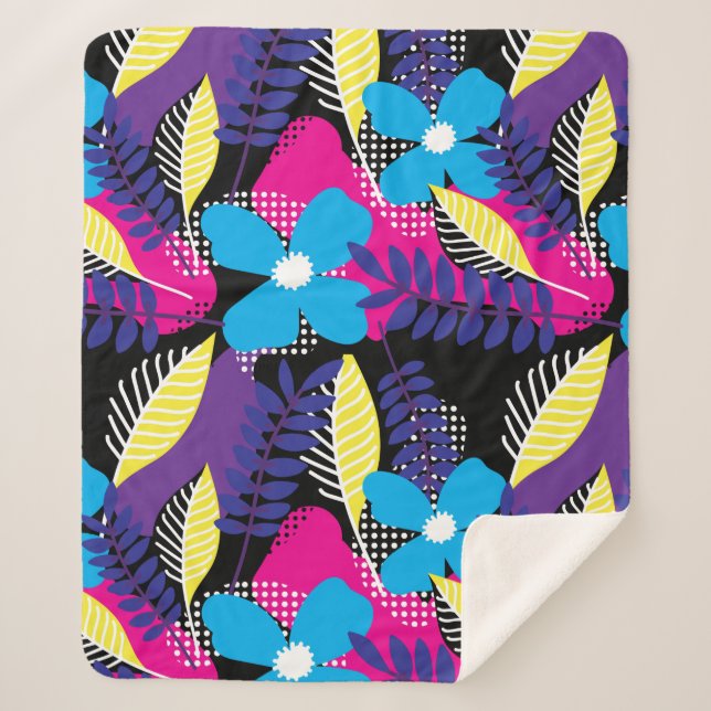 Colourful Chic Floral & Dot Pattern with Leaves Sh Sherpa Blanket (Front)