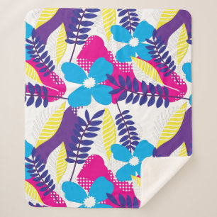 Colourful Chic Floral & Dot Pattern with Leaves Sherpa Blanket