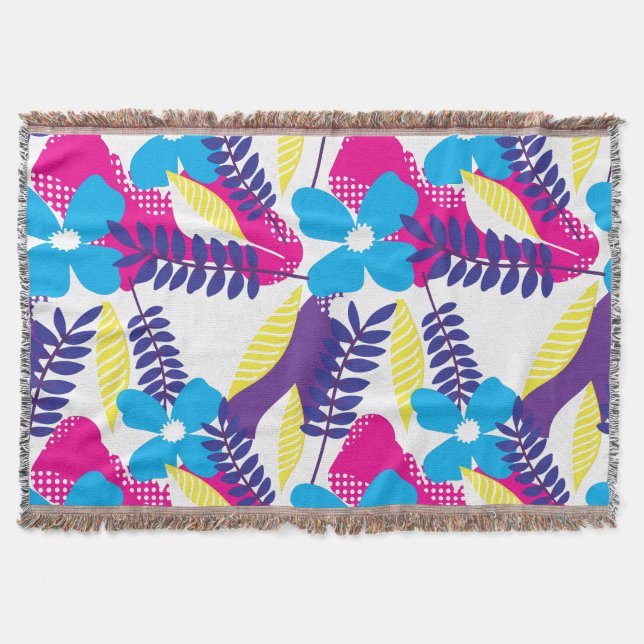 Colourful Chic Floral & Dot Pattern with Leaves Throw Blanket (Front)