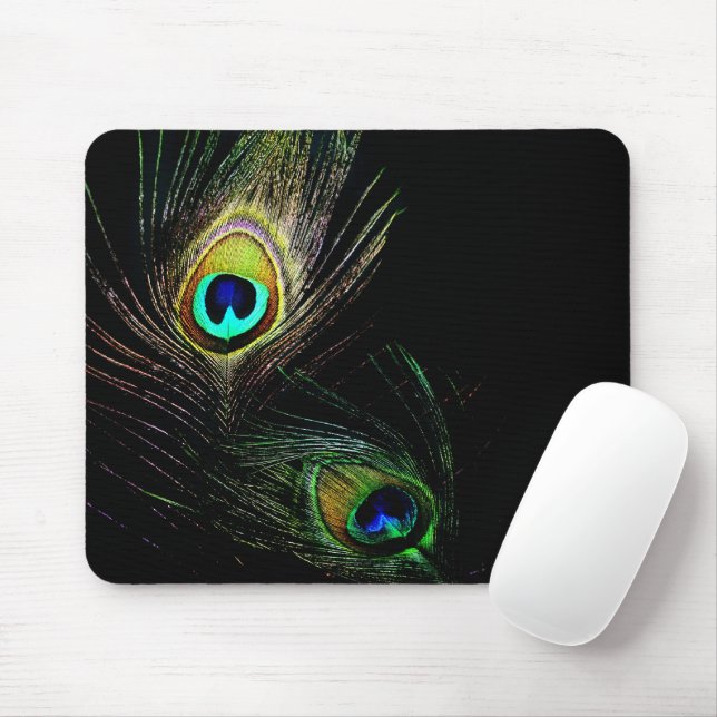 Colourful Chic Peacock Feathers Modern Photography Mouse Pad (With Mouse)