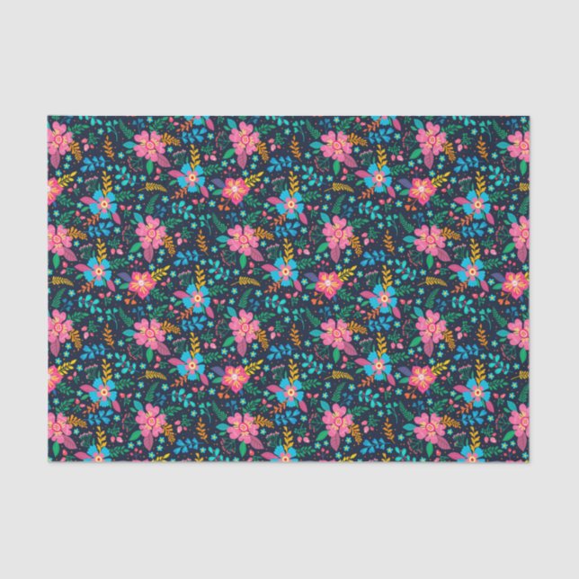 Colourful Chic Pink Blue Wildflower Floral Pattern Tissue Paper (Front)