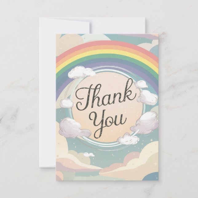 Colourful Chic Rainbow and Clouds  Thank You Card (Front)