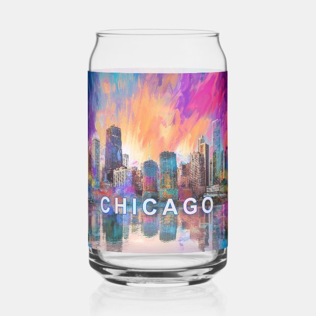 Colourful Chicago Skyline Can Glass (Back)