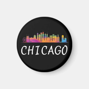 Colourful Chicago Skyline Vintage Travel Chi Town Magnet