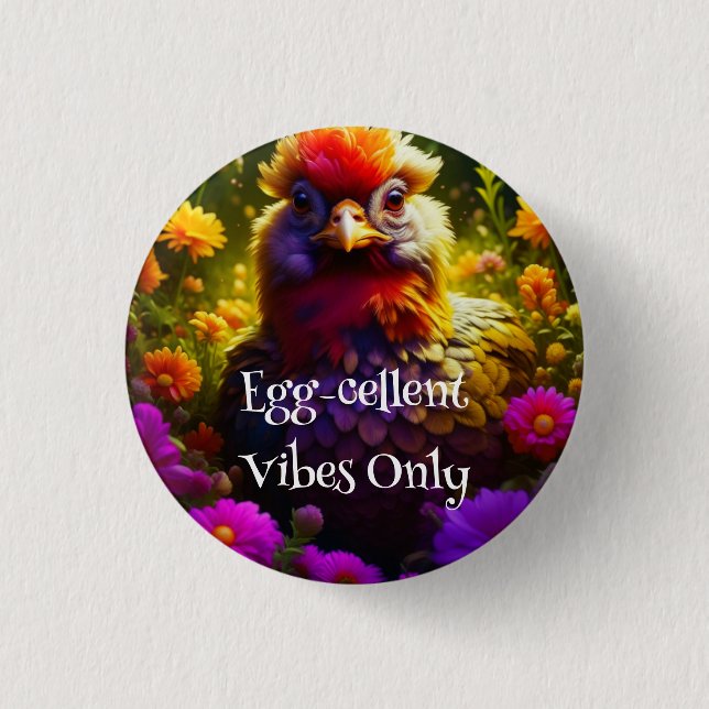 Colourful Chicken in Flower Garden   3 Cm Round Badge (Front)