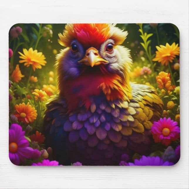 Colourful Chicken in Garden Patch Mouse Pad (Front)