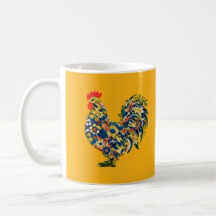 Colourful Chicken Mug, Floral Chicken, Farmer Coffee Mug