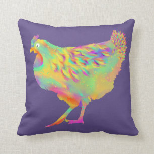 Colourful Chicken Painting Quirky Psychedelic Art Cushion