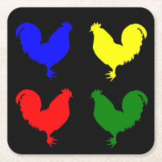 Colourful Chicken Square Paper Coaster