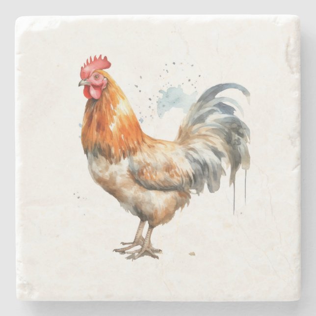 Colourful Chicken Stone Coaster (Front)
