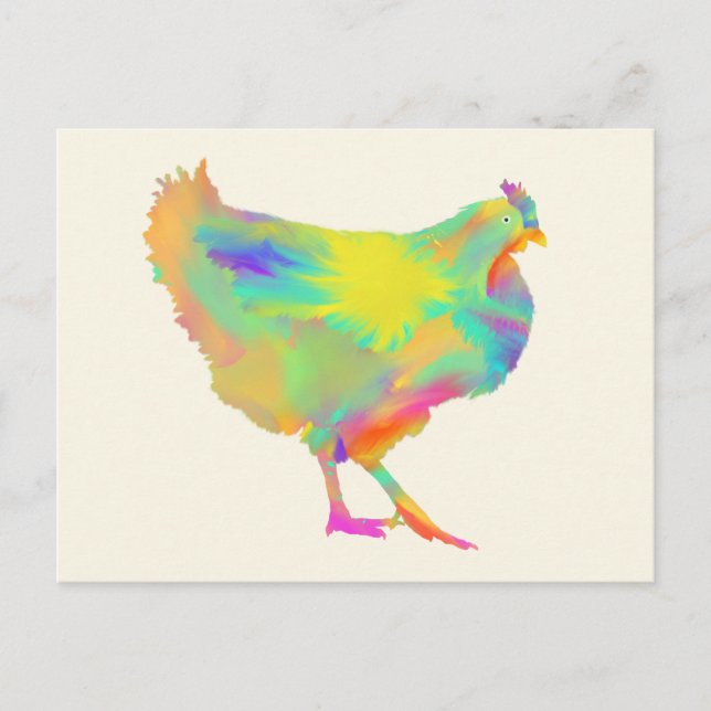 Colourful Chickens Cute Farm Animal Art Painting Postcard (Front)