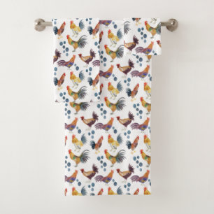 Colourful Chickens & Eggs Watercolor Pattern  Bath Towel Set