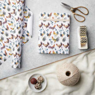 Colourful Chickens & Eggs Watercolor Pattern Gift Wrapping Paper