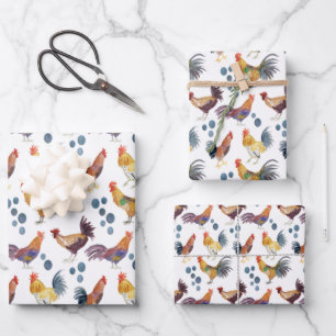 Colourful Chickens & Eggs Watercolor Pattern Gift Wrapping Paper Sheet