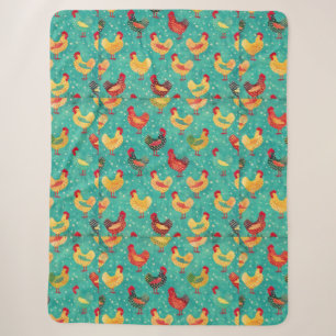 Colourful Chickens Sherpa Blanket
