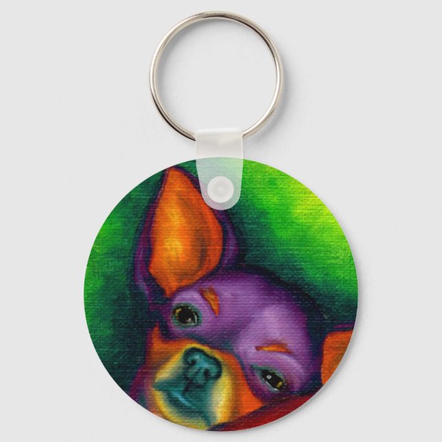 Colourful Chihuahua Key Ring (Front)