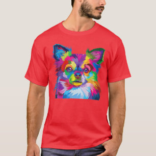 Colourful Chihuahua Long Hair Dog Lover Pop Art Ar T-Shirt