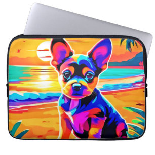 Colourful Chihuahua Puppy on Sunset Beach Laptop Sleeve