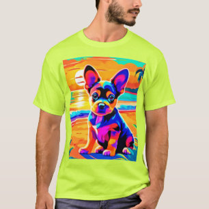 Colourful Chihuahua Puppy on Sunset Beach T-Shirt