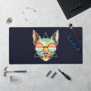 Colourful Chihuahua Wearing Glasses Abstract Desk Mat