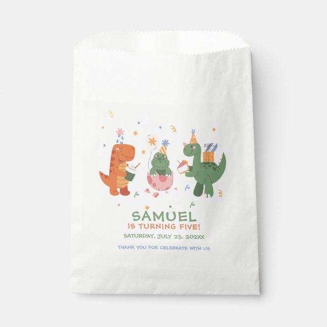 Colourful Childish Dinosaurs Kids Birthday  Favour Bags (Front)